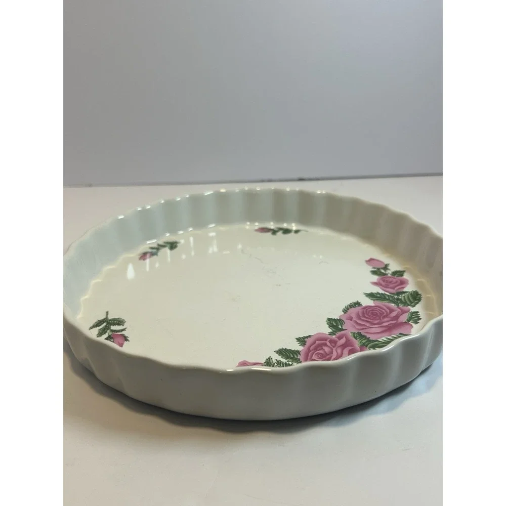 Vintage Christineholm Porcelain Rose Fluted Quiche Tart Dish Bakeware Beautiful‎